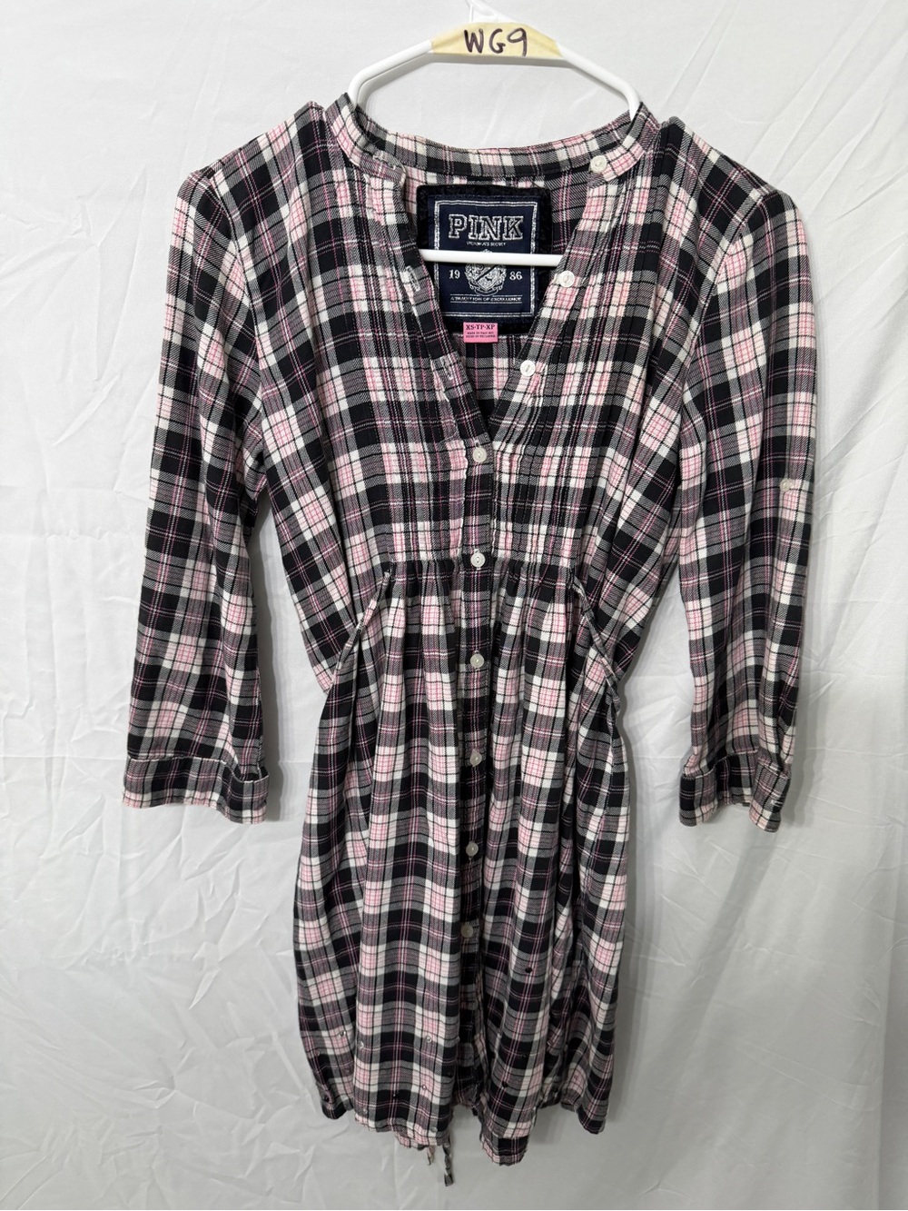 Women’s PINK Victoria’s Secret Plaid Shirt Dress XS Black Pink Button Front